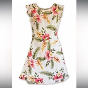 🌺 NWT Women’s Lava Hut Cloud Cream XOXO Tropical Floral Hawaiian Midi Dress 🌺